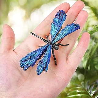 Dragonfly Statue Natural Electroplated Blue Tourmaline Dragonfly Decor Collection Natural Home Decor Healing Crystals Dragonfly Gift for Women 4.33" (Black-Legs, Small Size)
