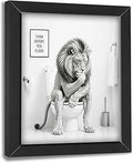 Funny Bathroom Wall Art Framed Lion Bathroom Decor, Black and White Animal Canvas Print Picture Farmhouse Toilet Signs for Home Restroom, Black, 16"x24"