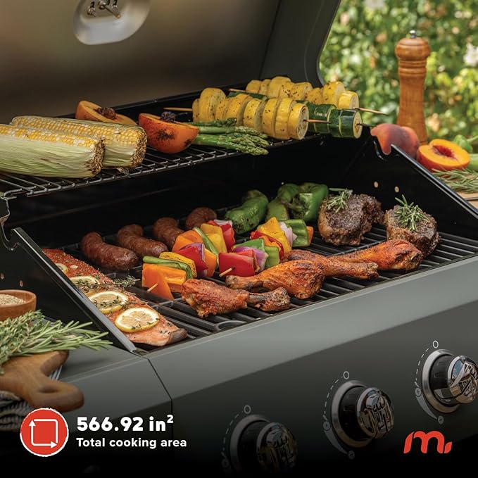 Megamaster 4-Burner Propane Gas Grill with Side Tables, 44,000BTUs, 566.92 SQ. In. Cooking Space, 2 Wheel Transport, Outdoor Kitchen Grill for BBQs, Backyards, Tailgating, and More - 720-1093B