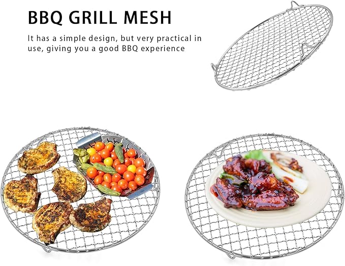 Barbecue Grill Net,BBQ Net for Grilling,Multi-Purpose SUS304 BBQ Grill Mesh, Round Barbecue Wire Rack,BBQ Grate/Steam Mesh for Outdoor Barbeque Camping Charbroil Backyards
