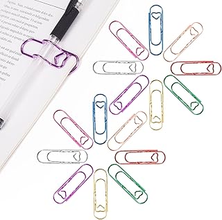 16 Pack QMPRKPE Paperclip Pen Holder for Notebook, Professional Heart Paper Clips Organizer, Multi-Purpose Metal Paper Clip Pen Holder, Vibrant Colors &Easy to Use for Students, Office & School