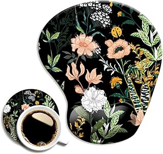 Dooke Ergonomic Mouse Pad with Wrist Support, Cute Mouse Pads with Non-Slip PU Base for Home Office Working Studying Easy Typing & Pain Relief Black Floral