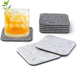 Premium Felt Coasters for Drink, Two-Tone Reversible, Absorbent Felt Protects Furniture, Table, Anti Slip, Suitable for Drinks & All Table Types (Light Gray/Dark Gray, Square 6 Pack)