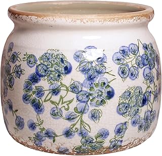 Ceramic Planters Spring Decor, 6.29in Country Cottage Plant Pots with Drainage Hole for Indoor Plants & Succulent, Vintage Crackle Glaze Finish Flower Vase, Home Decor Gifts, Deep Blue Floral