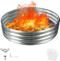 YSEJOMP 48 Inch Round Galvanized Fire Pit Ring/Fire Ring - Foldable and Perfect for Outdoor Gatherings and Campfires in The Yard/Garden/Park/Beach (4 FT Diameter, Silver)