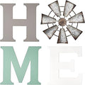 Mkono Farmhouse Wall Decor Wooden Home Sign with Metal Windmill for O Rustic Hanging Letters Decorative Wall Art Decor Signs for Living Room Kitchen Bedroom Entryway House