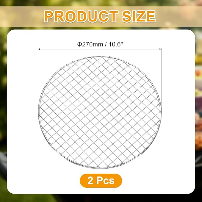 uxcell 2 Pcs Round Cooking Rack, Dia 10.6 Inch Stainless Steel Grill Grate Cross Wire Barbecue Grill for Cooking Baking Air Fryer Racks, Silver