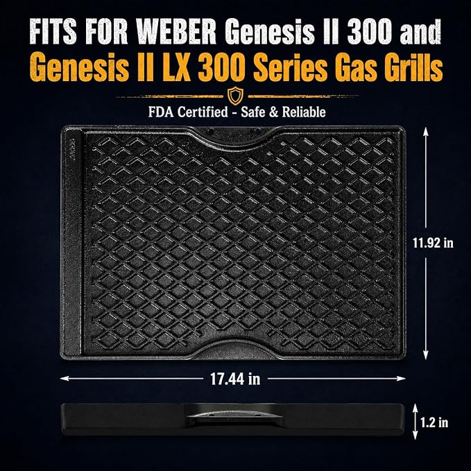 Cast Iron Griddle for Weber Spirit I & II 300 Series, Flat Top Grill Pan Replacement for Weber Spirit E310 E320 E330 S310 S320 S330, Fits Genesis Silver B/C Gold B/C 1000–3500, Replace Weber 7638 7639