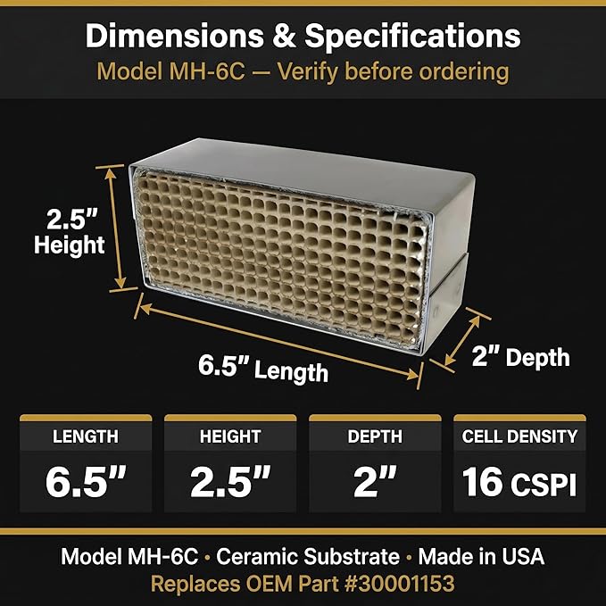 Midwest Hearth Wood Stove Catalytic Combustor Replacement Catalyst Vermont Castings Intrepid (2.5" x 6.5" x 2" Ceramic) Made in USA