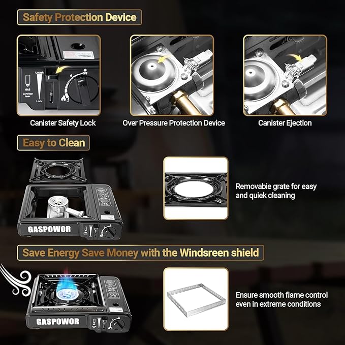 Propane or Butane Stove, Dual Fuel Propane Stove for Camping, 10,000 BTU Automatic Ignition Portable Gas Stove with Carrying Case & Windblocker & Griddle for Hiking(Fuel Not Included)