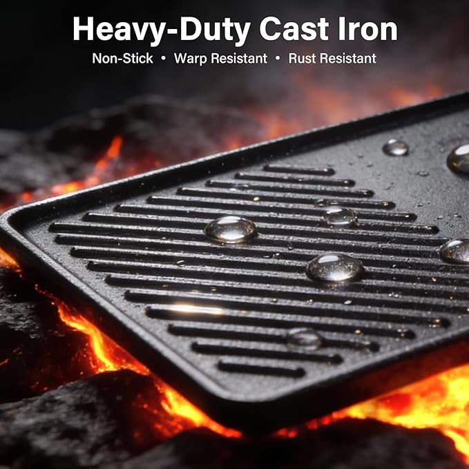 7637 17.5" Reversible Cast Iron Griddle - Replacement Flat Top Cooking Plate for Weber Spirit I & II 200 Series (E210/E220/S210/S220) with Front Controls