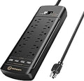 Surge Protector Power Strip - 12 Outlets,4 USB 6A Ports, 6Ft Extension Cord, 1875W/15A, 4360Joules, Overload Protection - Ideal for Home & Office Use (Black-USB6A)