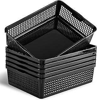 Eslite A4 Size Plastic Storage Basket,Desktop File Paper Letter Organizer Tray, 6-Packs (Black)
