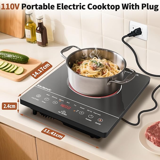 Single Burner Electric Cooktop, Portable Electric Stove 110v with plug, Touch Stove Electric with Safety Lock, Timer, Kitchen Cooking Electric Stove With 9 Power Levels, 1800W