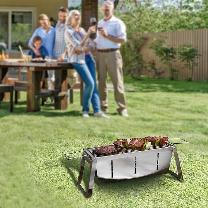 Fire Sense 63724 Stainless Steel Foldaway Charcoal Grill Heavy Duty Stainless Steel Construction For Outdoor Barbecues Camping Tailgating Traveling Charcoal Grate & Carry Bag Included