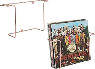 MyGift Modern Metal Wire Wall Mounted Vinyl Records Storage Racks, Hanging LP Record Holders, Floating Album Cover Display Shelves, Set of 2 (Modern Copper-2 Pcs)