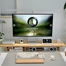 Bamboo Dual Monitor Stand Riser Natural, 2-Tier Desk Monitor Riser for 2 Monitors, Supports for PC Computer Monitor, Printer, Heavy TV Riser up to 300 lbs