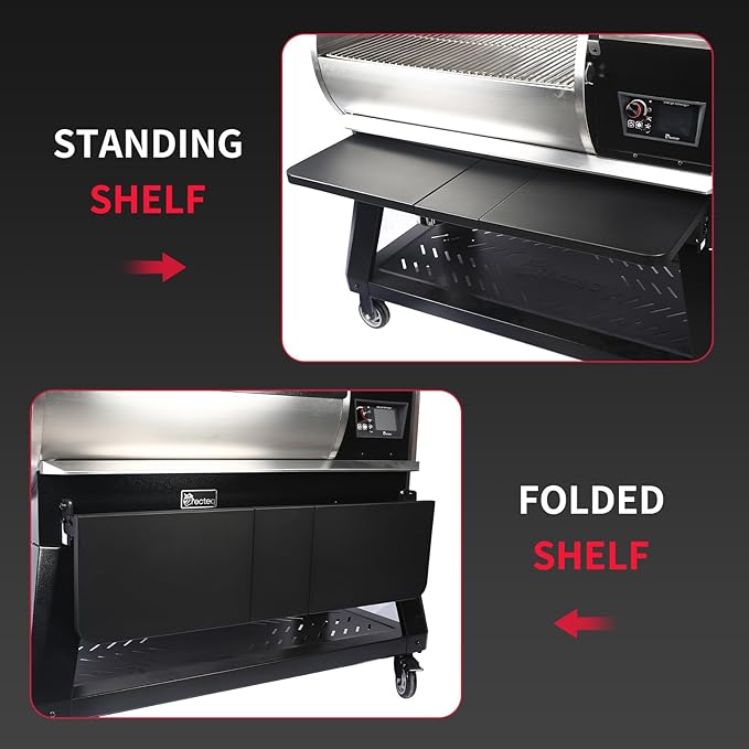 Utheer Front Folding Shelf for Recteq Deck Boss 800 Pellet Grill, Heavy Duty Grill Prep Table 37.7" x 10.2", 60LB Load Capacity, Foldable BBQ Front Shelf, Smoker Accessories