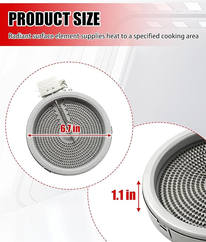6" Radiant Surface Element/Burner Fits for LG MEE62385001，for Frigidaire 318178110, for Whirlpool 8273994/W11171119, for Samsung DG47-00060A