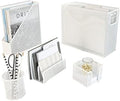 BLU MONACO | White Desk Organizer Set | 5 Piece Metal Office Desk Organizer with Hanging File Holder, Magazine Organizer, Pen Cup, Sticky Note Holder, Mail Sorter | Desk Organizers and Accessories