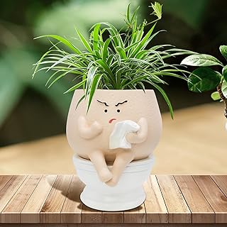 Face Self Watering Planter Pots Funny Toilet Plant Pot for Indoor Plants, Resin Face Head Flower Pots Quirky Succulent Planters with Drainage Hole, Gift Ideal for Home, Office, Christmas