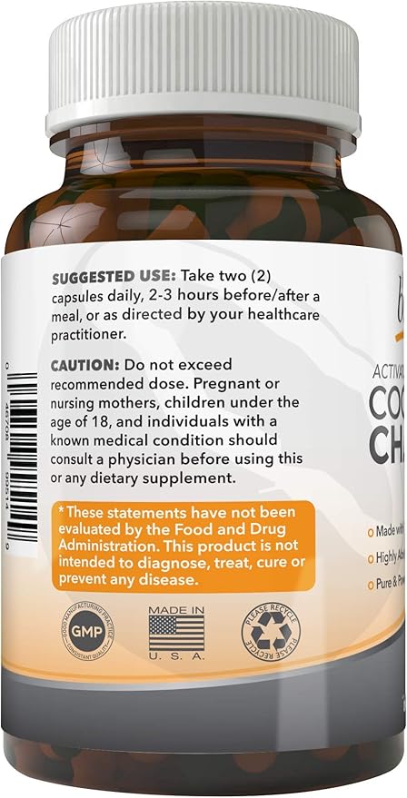PURELY beneficial Activated Coconut Charcoal 1200mg, 180 Capsules - Pills for Digestive System, Bloating, Vegan (1bottle)