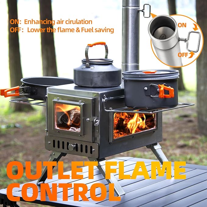 Hot Tent Stove, AVOFOREST 304 Stainless Wood Burning Stove, Portable Wood Stove with 6 Stainless Chimney Pipes for Outdoor Heating & Cooking, Ice Fishing, Hunting