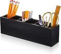 Jetec Wooden Pencil Pen Holder for Desk 6 Compartments Cosmetic Makeup Brush Stationery Office Desktop Organizers for Countertop Adjustable Silverware Caddy for Party, Art Supplies, Home Decor(Black)