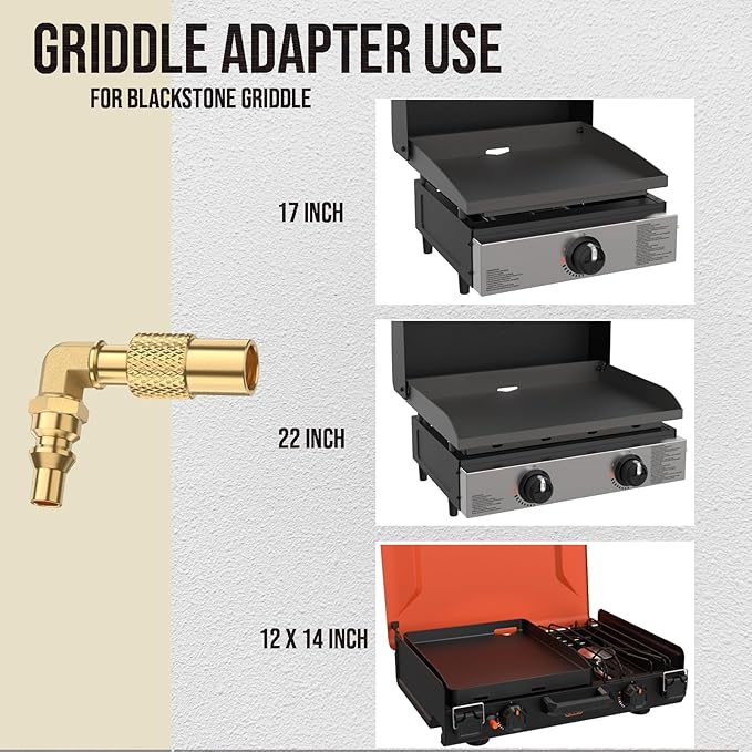 Brass 1/4 inch RV Quick Connect Propane Elbow Adapter for Blackstone 17Inch and 22 Inch Tabletop Camping Griddles, 12X14 Inch Camping Grill, for Compatible with Blackstone Grill to Propane Tank or RV