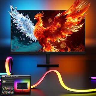 Soleil X6 LED Monitor Backlight for PC & Mac, Strip Light Sync to 24″-34″ Screens, Ambient Lighting for Games/Movies/Music, Dual USB Ports, Software Control (4-Sides for 32″ Monitors)
