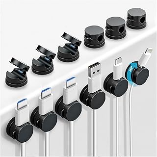 OneLeaf 12 Pack 360° Rotatable Spring Cable Clips[1s Lock], Adhesive Cord Holder for Nightstand, Phone Charger Cord Holder for Desk Home Office Car Game Station