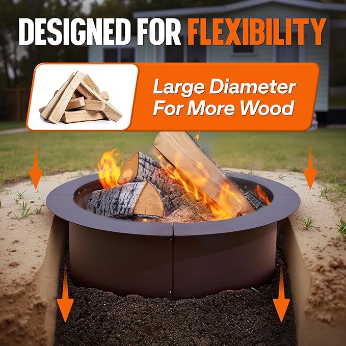 IDZO Fire Pit Ring 42 inch Outer, 36 inch Inner Diameter with Air Venting Holes, 10 inch Height Steel Fire Pit Insert for Smokeless DIY Campfire, Outdoor In-Ground or Above Ground Use
