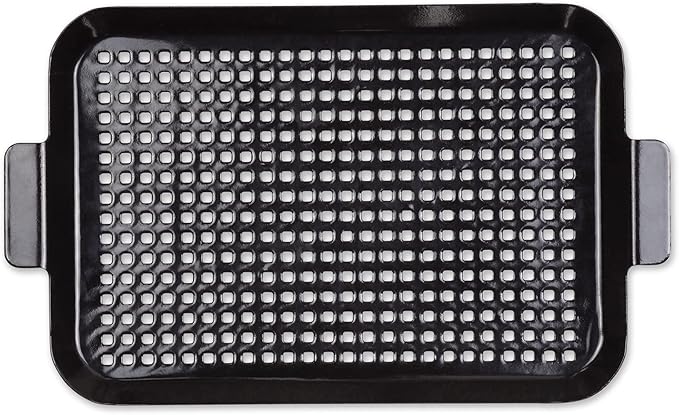 RSVP International Porcelain Coated Steel BBQ Grill Tray/Pan, Outdoor Barbeque Grilling Accessories for Cooking Fish & Vegetables, Dishwasher Safe, Medium, 16.75x10"