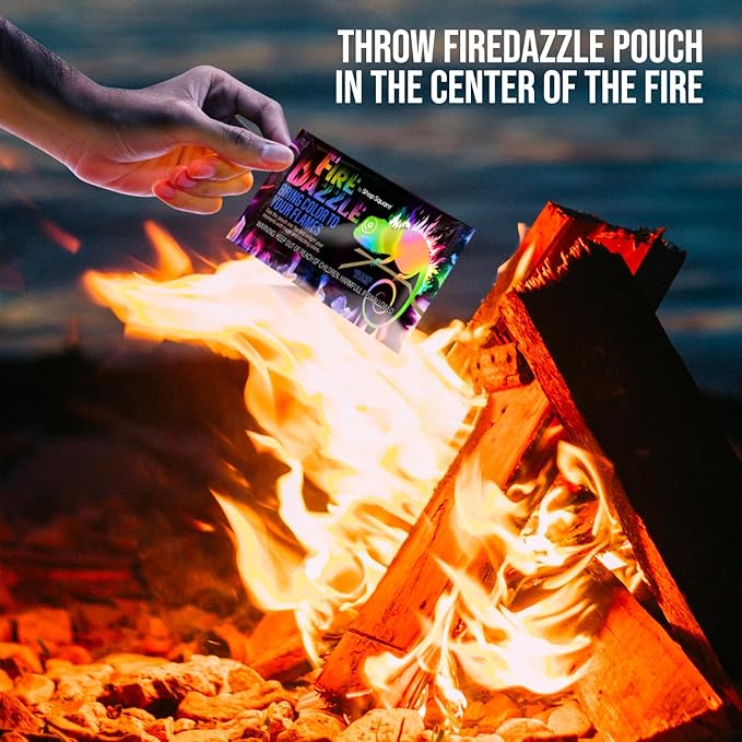 Fire Dazzle Fire Color Changing Packets for Fire Pit - 12 Pack Color Packets, Flame Changer for Fire Pit and Campfires - Camping Games Accessories for Kids and Adults