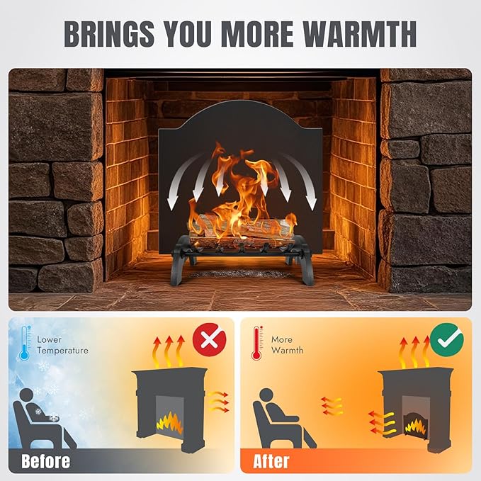 INNO STAGE 18" Fireplace Back Plates - Iron Fireback with Feet, Fireplace Wall Protection, Fireplace Heat Reflect, Black