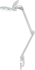 Neatfi LED Magnifying Lamp 1,200 Lumens with Clamp – 5” 5-Diopter Glass Lens, Dimmable Task Light | Adjustable Arm | Reading, Sewing & Crafting (White, 5-Diopter)