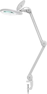 Neatfi LED Magnifying Lamp 1,200 Lumens with Clamp – 5” 5-Diopter Glass Lens, Dimmable Task Light | Adjustable Arm | Reading, Sewing & Crafting (White, 5-Diopter)