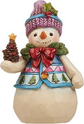 Enesco Jim Shore Heartwood Creek Pint-Size Snowman with Pinecone Stone Resin Figurine, 4.75”, White, Red, Green, Blue
