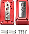300A Bus Bar 12V Waterproof Marine Bus Bar Heavy Duty Module Design Power Distribution Block with 4 X M8(5/16") Terminal Studs 12V Terminal Block for Marine Car RV Truck Solar Systems (Red)