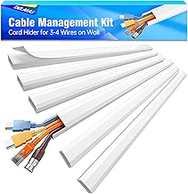 Delamu TV Cord Hider, Cord Covers for 3-4 Wires on Wall, Large Cable Hider Cable Management, Easy Set up Wire Hiders Wire Covers for Cords on Wall, TV Cables Cover Raceway, 6X W1.18 H0.67in, White