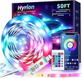 hyrion 50ft USB-Powered RGB LED Strip Lights, Music Sync & Sound-Reactive Color Changing Lights for Bedroom, TV Backlight, Gaming Setup, Bluetooth, IR Remote & Smart App Control