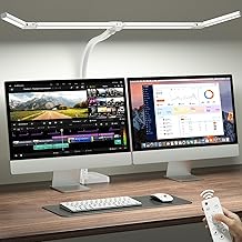 ONEMIX 42" LED Desk Lamp for Home Office, Eye-Caring Desk Light with Adjustable 4-Segment Bar, 1800LM Bright, Remote, Architect Table Lamp with Base for Dual Monitors, Reading, Study, Workbench(White)