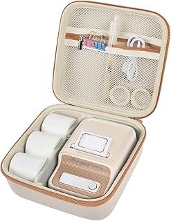 ALKOO Case Compatible with NIIMBOT B21 / Pro / B1 Label Maker Wireless Thermal Label Printer, Holder for Inkless Label Maker & Labeling Tapes Refills, with Mesh Pocket for Cable Accessories (Beige)