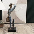 Decorative Traveler Figurine, Abstract Art Sculpture, Voyageurs in Blue Denim with Brown Bag, 9.84 inch Height (Blue)