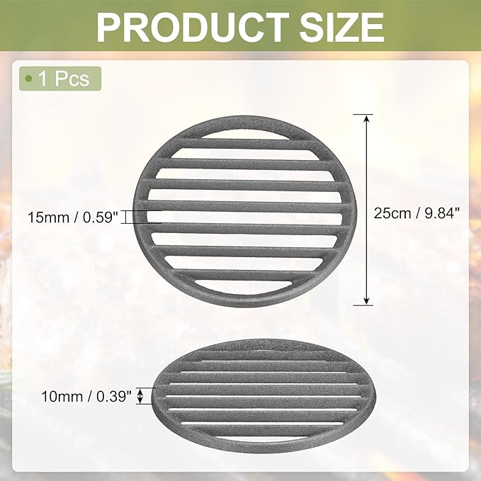 PATIKIL Cast Iron Fire Grate, 9.8" Round BBQ Grill Grate Replacement High Heat Charcoal Plate Fire Bottom Grate Grilling Accessories 6 Slots for Grilling Barbecue