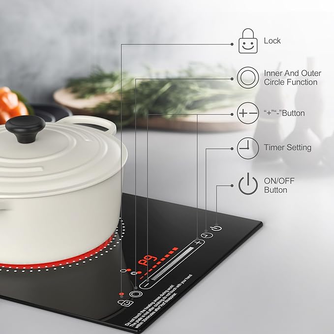 1800W Electric Cooktop Single Burner, 110V Electric Stove with LED Touch Control, 10 Power Levels, Child Safety Lock, Timer & Overheat Protection.