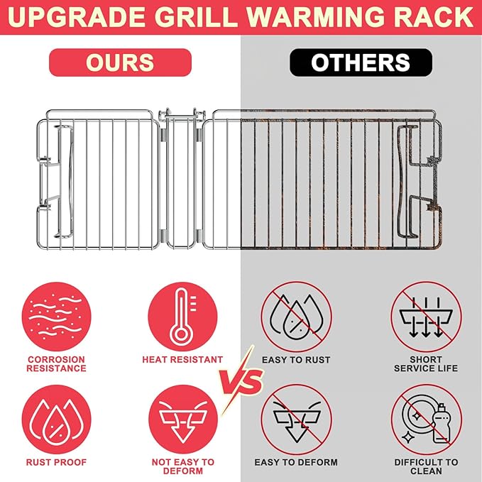 DcYourHome Griddle Warming Rack Compatible with 22" Blackstone Griddles, Portable and Adjustable Stainless Steel Rack for Blackstone Griddle Stand 22 Inch Accessories, One-Step Clip On Attachment