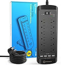 Surge Protector Power Strip - 12 Outlets, 4 USB 3.4A Ports, 6Ft Extension Cord, 1875W/15A, 4360Joules, Wall Mountable, Overload Protection - Ideal for Home & Office Use (Black-3.4A)
