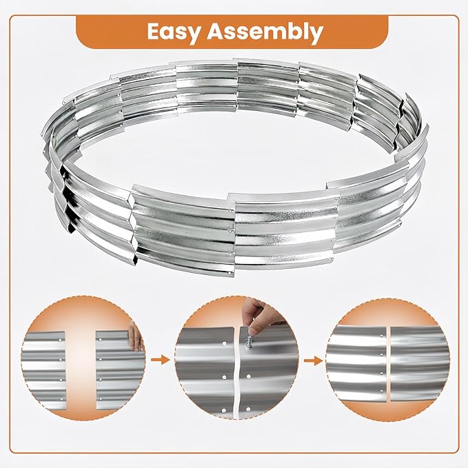 60 Inch Galvanized Steel Fire Pit Ring, 12 Inch Raised Heavy Duty Wood Burning Campfire Ring, Heat Resistant Outdoor Fireplace for Backyard, Patio & Camping