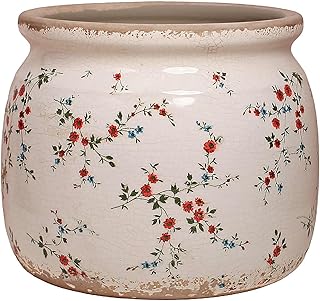Cottagecore Ceramic Plant Pots, 6.29in French Country Floral Vase & Planters Indoor with Drainage, Distressed Cottage Farmhouse Home Decor for Balcony Bookshelf Table Centerpieces, Gifts for Grandma